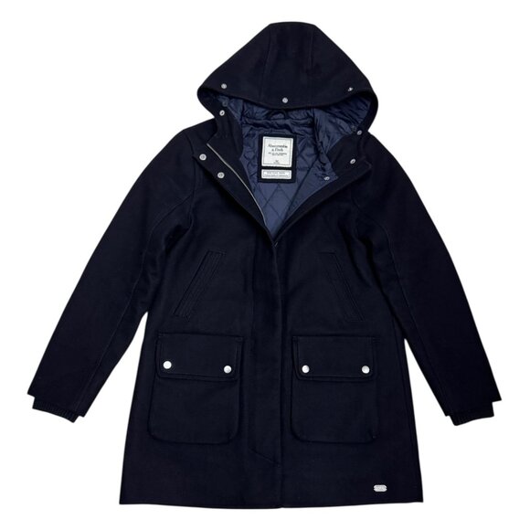 ABERCROMBIE & FITCH Heritage Wool Blue Quilted Winter Pea Coat Jacket Womens M - Picture 1 of 8